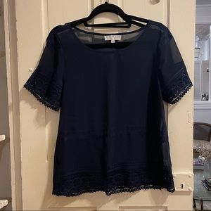 Navy sheet top with lace detail